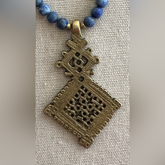 26 inch Lapis Lazuli Gemstone and brass bead necklace NWOT - Picture 7 of 12